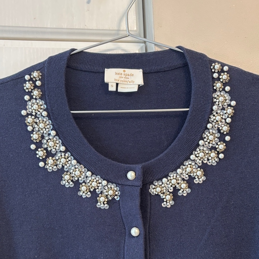 Kate Spade embellished navy sweater. S NWOT